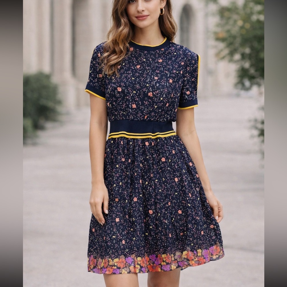 Vintage I. Magnin 100% Silk Floral‎ Dress Women Size 6 Black Short Sleeve Retro
